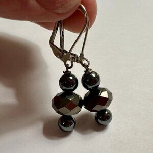 Charcoal Gray Bead Drop/Dangle Earrings Handcrafted - Lever Back